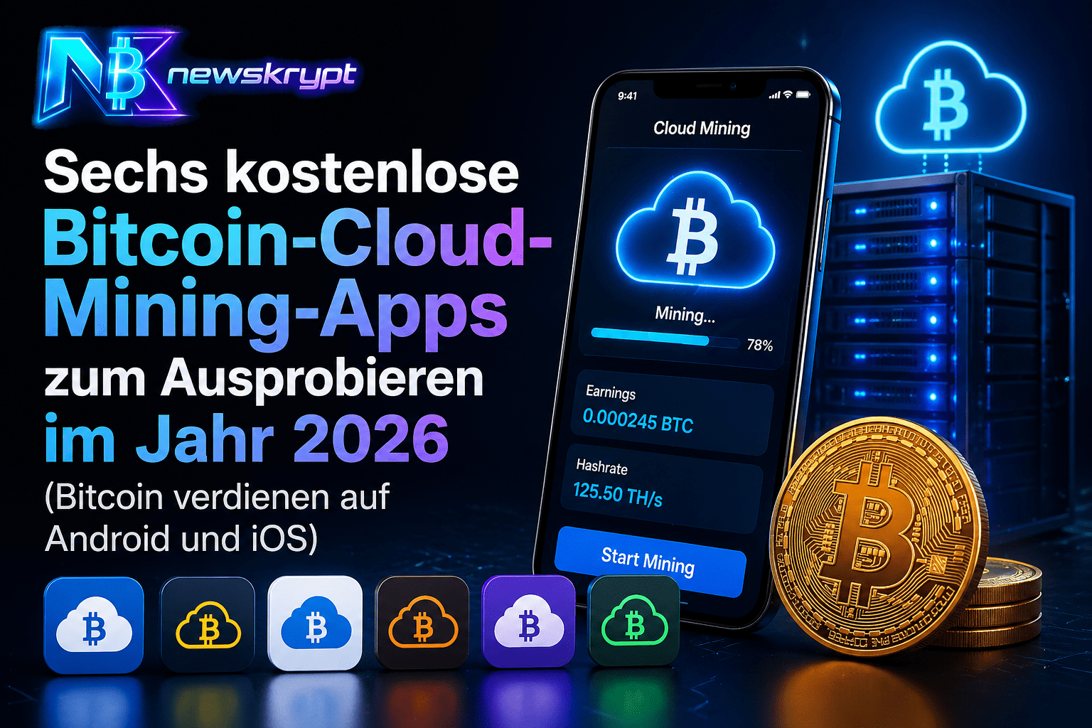 Sechs kostenlose Bitcoin-Cloud-Mining-Apps zum Ausprobieren im Jahr 2026 (Bitcoin verdienen auf Android und iOS)