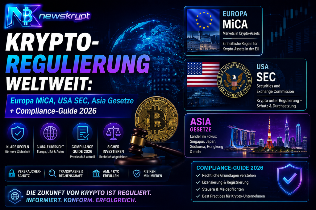 Krypto Regulierung: EU-MiCA, US-SEC & Asien-Gesetze Krypto-Regulierung weltweit: Europa MiCA, USA SEC, Asia Gesetze + Compliance-Guide 2026